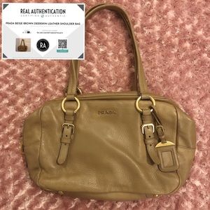 Authentic Prada Beige Brown Deerskin Leather Shoulder Bag